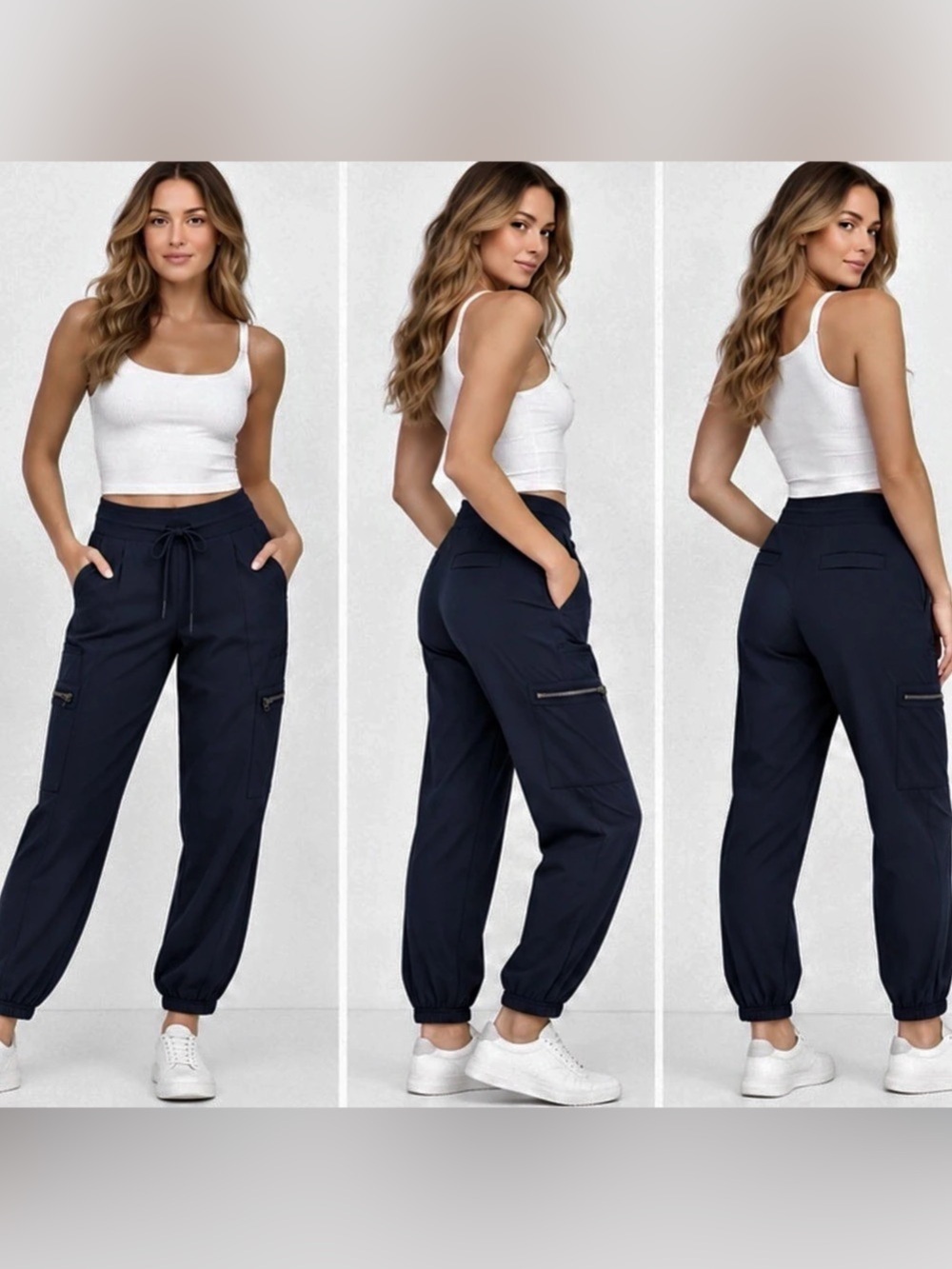 Athleta Go Far Travel Venture Pant Navy Blue Cargo Joggers Size 8